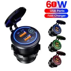 60W 2 Portas USB Tomada De Carregamento Rápido Carro Modificado Carregador QC3.0 Com Interruptor Toque Para Acessórios D