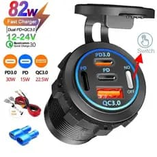 2/3/4 Portas PD QC 3.0 USB Carregador De Carro Com Voltímetro Tomada Adaptador De Energia À Prova Dwaterproof Água Para