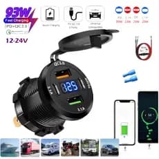 Tomada Para Carregador De Carro Isqueiro Tipo C E USB 2/3/4 Portas De Carregamento Rápido À Prova D'água Com Medidor De