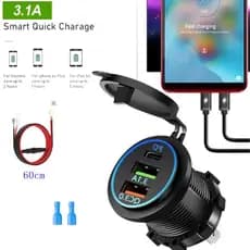 Carregador De Carro Da Motocicleta À Prova Dwaterproof Água Modificado QC3.0 Duplo USB + Tipo-C Accessori Para 12V-24V A