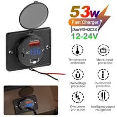 Carregador USB Duplo 12/24V Tomada PD30W QC22.5W Rápido Com Tampa À Prova D'água Adaptador De Energia Para Carro , Ônibu