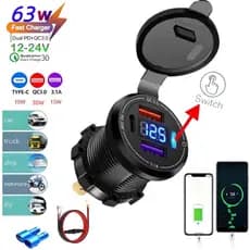 Novo Carro À Prova D'água , Motocicleta , RV Modificado Tomada USB Dupla Voltímetro digital PD Adaptador De Carregamento