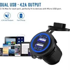 Carregador De Carro Com Porta USB Dupla 12/24V Para Motocicleta 5V 4.2A Tomada Adaptador De Carga Rápida À Prova D'água