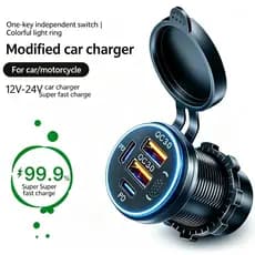 Carregador De Carro De 4 Portas Isqueiro Duplo QC dual CP Com Abertura Interruptor De Chave 12V-24V universal Para Carro
