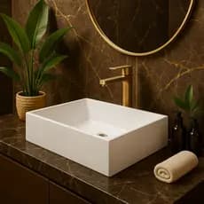 *PROMOÇÃO* Pia de Banheiro Cuba de Sobrepor 40cm de Apoio Lavatório Retangular Mármore Lavabo Branca