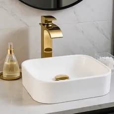 *PROMOÇÃO* Pia Para Banheiro Cuba de Sobrepor 37cm Apoio Lavabo Retangular Mármore Sintético Branca