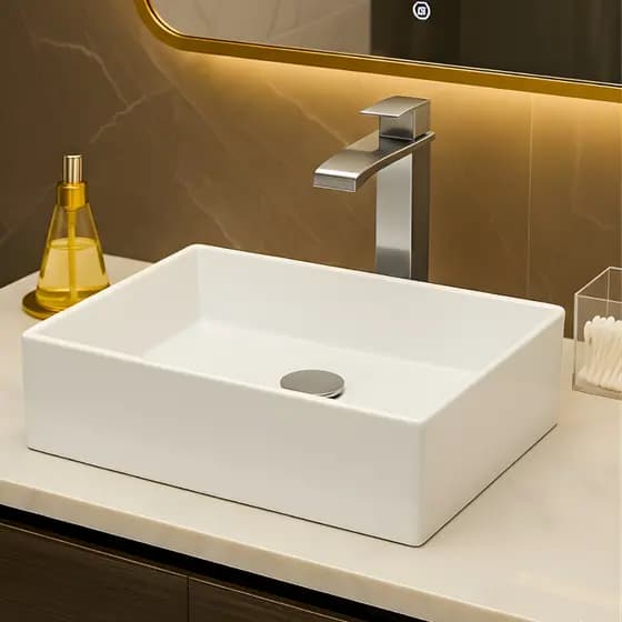 *PROMOÇÃO* Pia Para Banheiro Cuba de Sobrepor 40cm Apoio Lavabo Retangular Mármore Sintético Branca