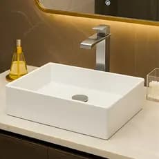 *PROMOÇÃO* Pia Para Banheiro Cuba de Sobrepor 40cm Apoio Lavabo Retangular Mármore Sintético Branca