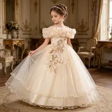 Vestido infantil de tule volumoso com um ombro só para meninas, para casamentos, banquetes e apresentações de piano f 38