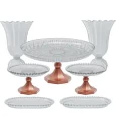 Kit Cristal 7 Peças Decoração Eventos Boleira Doces Mesa