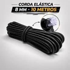 Corda Elástica 8mm 10 Metros Preta  Reforçada Alta Resistência para Amarração de Cargas Caminhão Moto Camping Multiuso