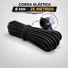 Corda Elástica 8mm 25 Metros Preta Reforçada Alta Resistência para Amarração de Cargas Caminhão Moto Camping Multiuso