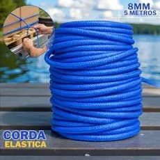 Corda Elástica 8mm 5 Metros Azul Reforçada Alta Resistência para Amarração Cargas Bagageiro Caminhão Moto
