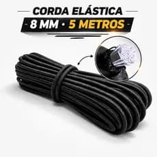 Corda Elástica 8mm 5 Metros Preta Reforçada Alta Resistência para Amarração Cargas Bagageiro Caminhão Moto