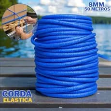 Corda Elástica 8mm 50 Metros Azul Reforçada Alta Resistência para Amarração de Cargas Transporte e Multiuso