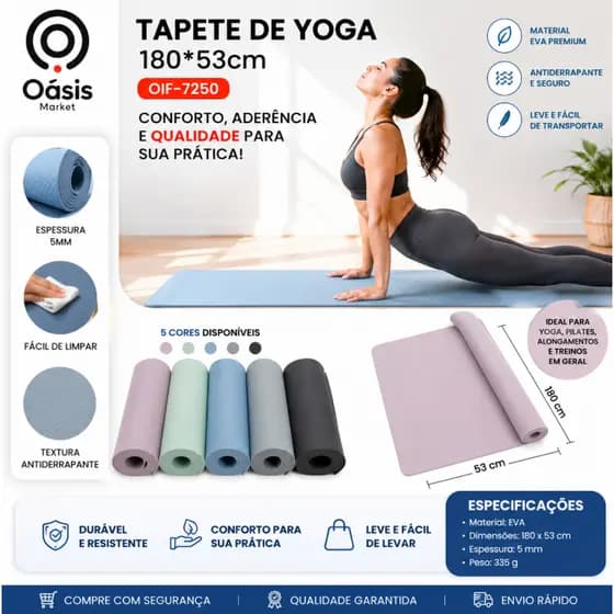 Tapete de Yoga 180x53cm Antiderrapante Colchonete para Yoga Pilates Exercícios Fitness Academia