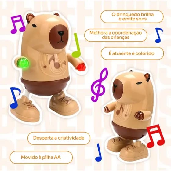 Capivara Fofa Dançante Brinquedo Infantil  Com Música  Led