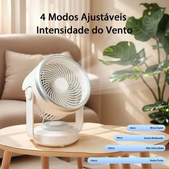 Ventilador de Mesa Portátil Recarregável – 180° Silencioso (<25dB), 4 Velocidades OIH-6011