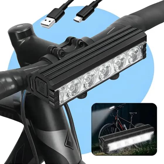 Farol de Bicicleta LED Recarregável com 5 Leds de Alta Potência e Iluminação 20.000 Lumens