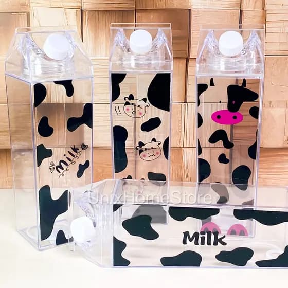 Garrafa Acrílica Transparente Portátil Caixa de Leite Milk Decorativa  Geladeira Academia Escola