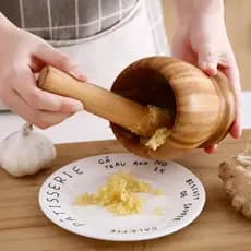Pilão Socador Macerador de Alho Tempero Ervas Finas Condimentos Bambu Resistente Casa Cozinha