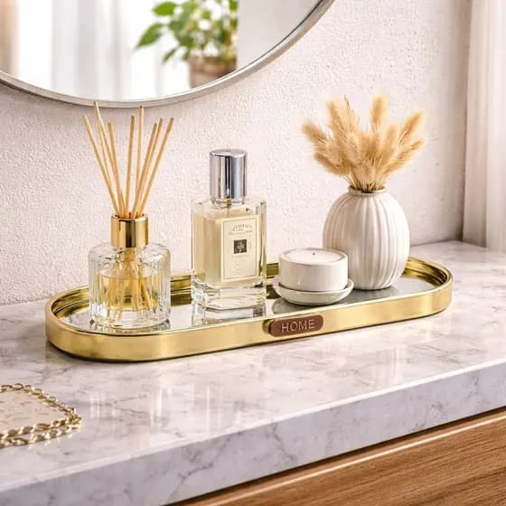 Bandeja Espelhada Decorativa Multiuso Porta Objetos Maquiagem Perfume para Sala, Banheiro , Quarto