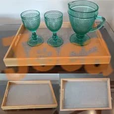Bandeja Multiuso Retangular de Bambu e MDF G 46 X 33 X 4,5Cm Moment