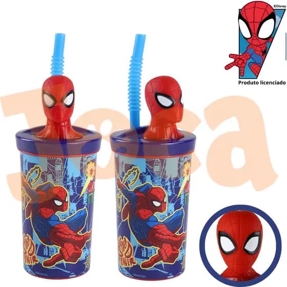Copo 3D com Canudo Disney Homem Aranha 360ml Produto Oficial