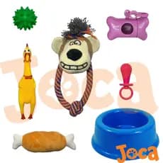 KIT 5 BRINQUEDOS INTERATIVOS CACHORRO + COMEDOURO 1000ML E CATA CACA  GRATIS