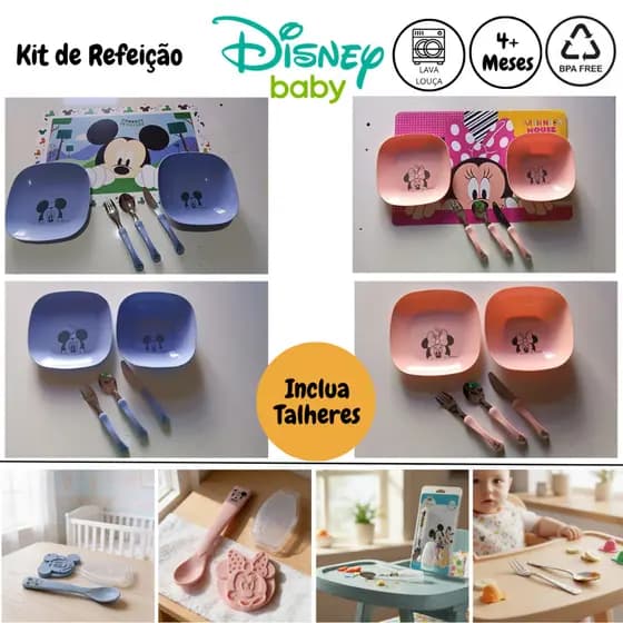 Kit Refeição Infantil 5 Peças Mickey e Minnie - Produto Licenciado