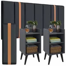 Conjunto para Quarto Casa Cabeceira Modulada 140cm com Kit Mesa de Cabeceira Max