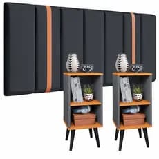 Conjunto para Quarto Casa Cabeceira Modulada 140cm com Kit Mesa de Cabeceira CHARME