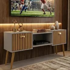 Rack COM PÉS / SUSPENSO COPA BRASIL 2026 / ORFEU com 2 Porta Nicho e Puxador CONCHA 120CM TV DE 48 POLEGADAS