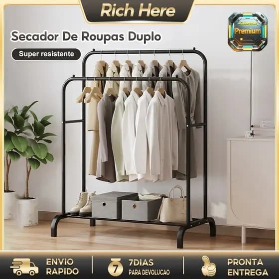 Arara Cabideiro Dupla De Roupas Organizador Cabideiro Portátil Moderno