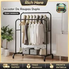 Cabideiro de Chão com Sapateira - Rack Organizador Portátil e Regulável para Roupas e Calçados