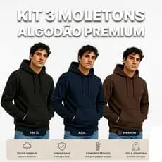 Kit 3 Moletom Masculino Peluciado Flanelado Capuz Canguru Blusa Frio Inverno Premium