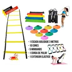 Kit Funcional Agilidade Escada 6 degraus + 10 Cones + 1 Corda de Pular + 5 MiniBands + 1 Extensor