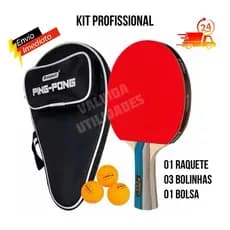 Kit Raquete PROFISSIONAL + 3 bolinha de Ping Pong Tênis de Mesa 3 estrelas + Capa da Raquete