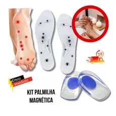 Kit Par Meia Palmilha Silicone Gel Ortopedica Esporão Calcanheira + Palmilha Magnética Acupuntura Pontos Japonesa Magic