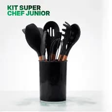Kit 12 Utensílios Infantil  Super Chef Jr De Cozinha Em Silicone E Cabo De Madeira - S Siqueira