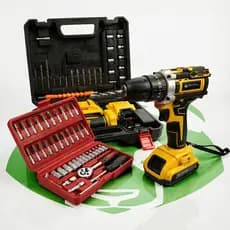 Kit Parafusadeira furadeira profissional 21v + jogo de soquete aço CRV 1/4 Chave Allen Com maleta vermelha