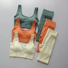 Conjuntos De Roupas De fitness Soutien Esportivo Feminino + Perneiras De Ginástica De Ioga De Cintura Alta