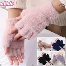 ATINTO Luvas De Meia-Dedos Elásticas Quentes Sólidas Cor Sem Dedo Mittens