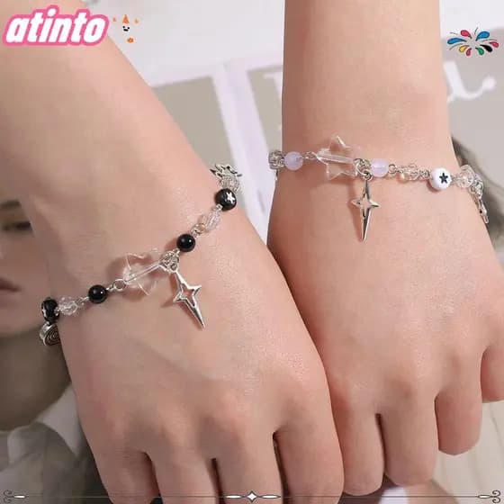 ATINTO Pulseira Estrela Oca De Cinco Pontas , Pulseiras De Casal Vintage Tredny Y2K Ajustáveis Liga Punk Matching