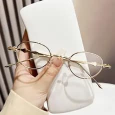 Pequenos Óculos Com Armação Oval De Metal Retrô Feminino Leitura Clara Bloqueio De Luz Azul