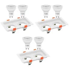 Kit 3 Spot Duplo Embutir Recuado Dicroica Mr16 + 6 Lâmpada Led