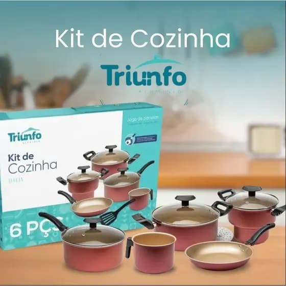 KIT DE COZINHA ITÁLIA TRIUNFO 6 PEÇAS JOGO DE PANELAS ANTIADERENTE