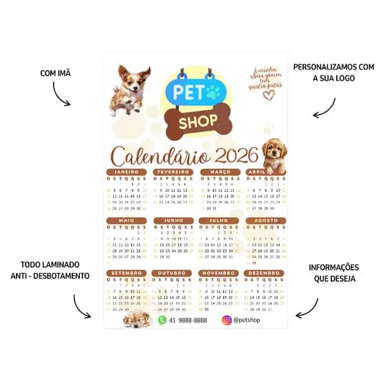 Calendário 2026 Personalizado com sua Imagem -Lembrancinha - Calendário com Ímã -  Tamanho 10x14 cm