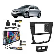 Kit Central Multimídia Mp5 2 Din + Moldura Preta Vw Gol G5 + Câmera Ré de Brinde