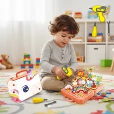Kit Ferramenta Educacional Infantil Maleta Unicórnio De Montar Com Parafusadeira